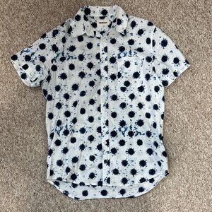 Taylor Stitch Men’s Casual Button-Down White and Navy Pattern Shirt Size S38